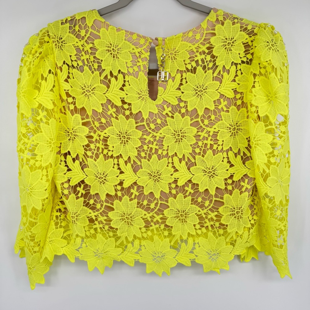 Fracomina Italian Brand Lace Cropped Top Neon Green Size Small - Picture 7 of 9
